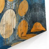 Blue and Gold Abstract Art - Circular Elements with Teal Accents
