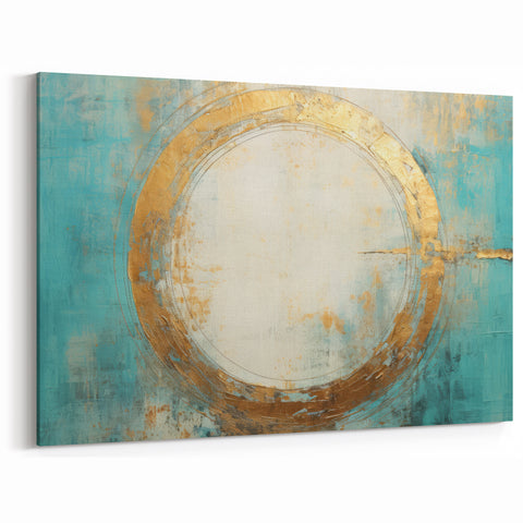 Turquoise and Gold Abstract Art - Minimalist Circular Design