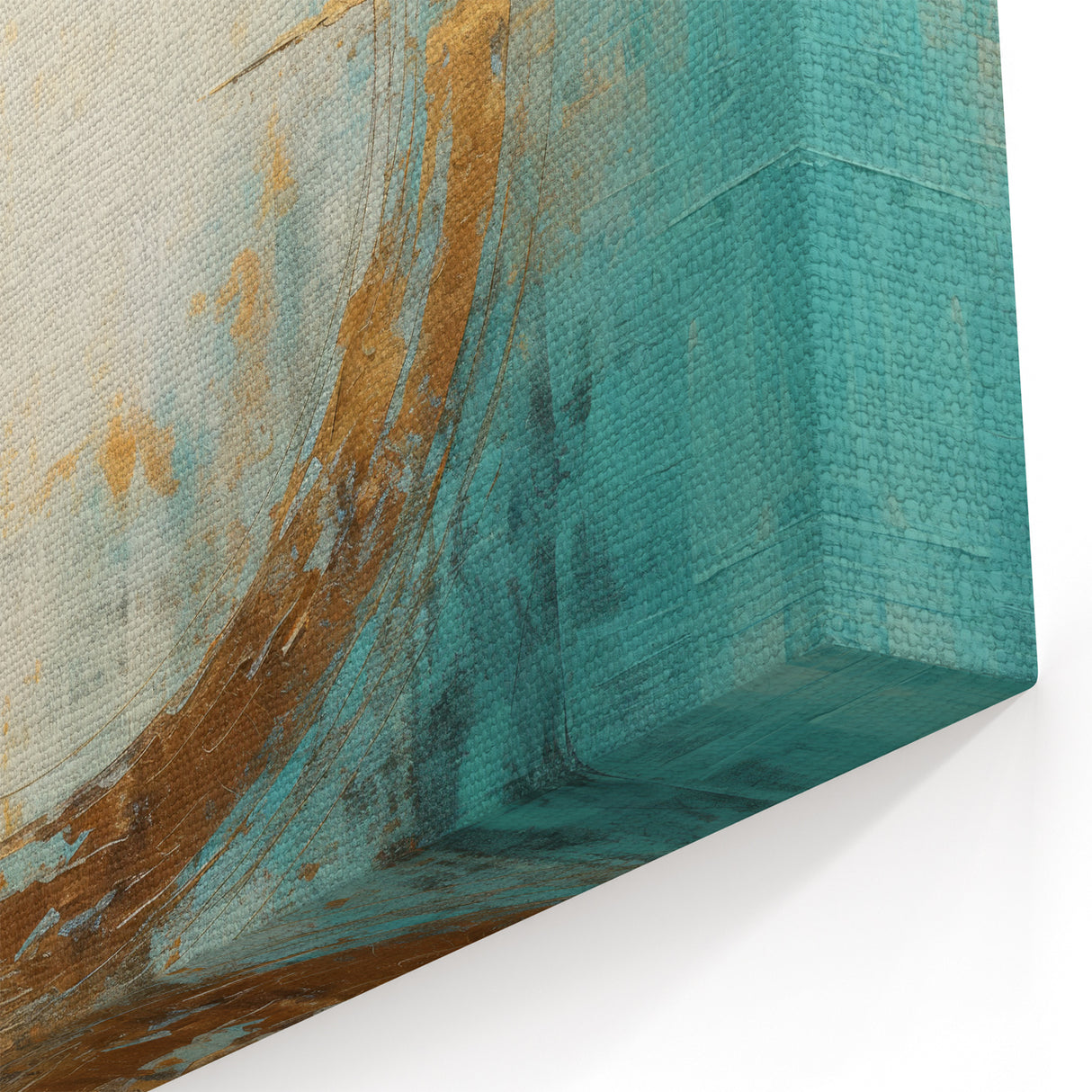 Turquoise and Gold Abstract Art - Minimalist Circular Design