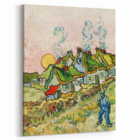 Impressionist Village Scene Wall Art - Van Gogh's Houses and Figure Print