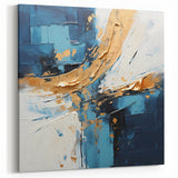 Dynamic Blue and Gold Abstract Strokes Art - Modern Textured Canvas