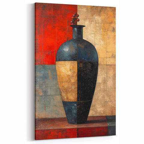 Abstract Vase Artwork - Bold Geometric Design in Navy Red Beige