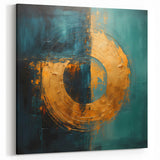 Golden Circle Abstract Art - Teal and Navy Blue Modern Wall Décor