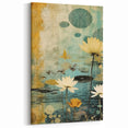 Floral Wall Art - Serene Lotus Pond in Blue and Gold Tones Canvas Print