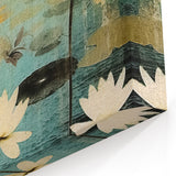 Floral Wall Art - Serene Lotus Pond in Blue and Gold Tones Canvas Print