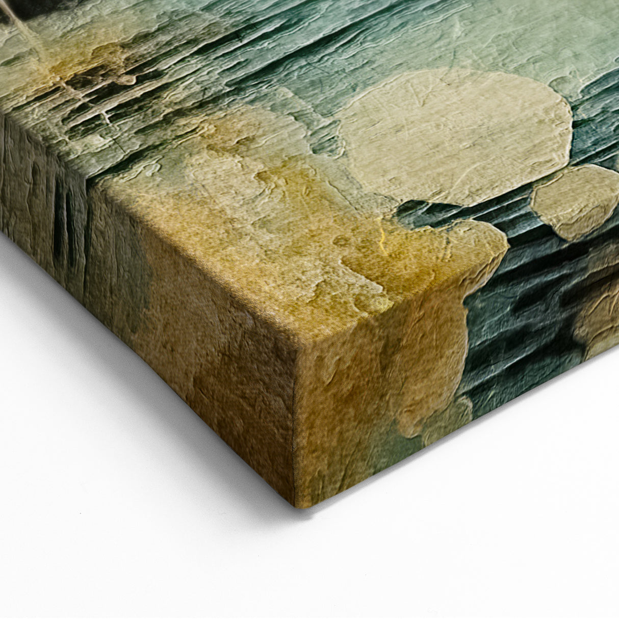 Floral Wall Art - Serene Lotus Pond in Blue and Gold Tones Canvas Print