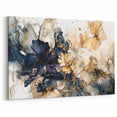 Contemporary Flower Prints - Dark Blue and Beige Floral Canvas Art