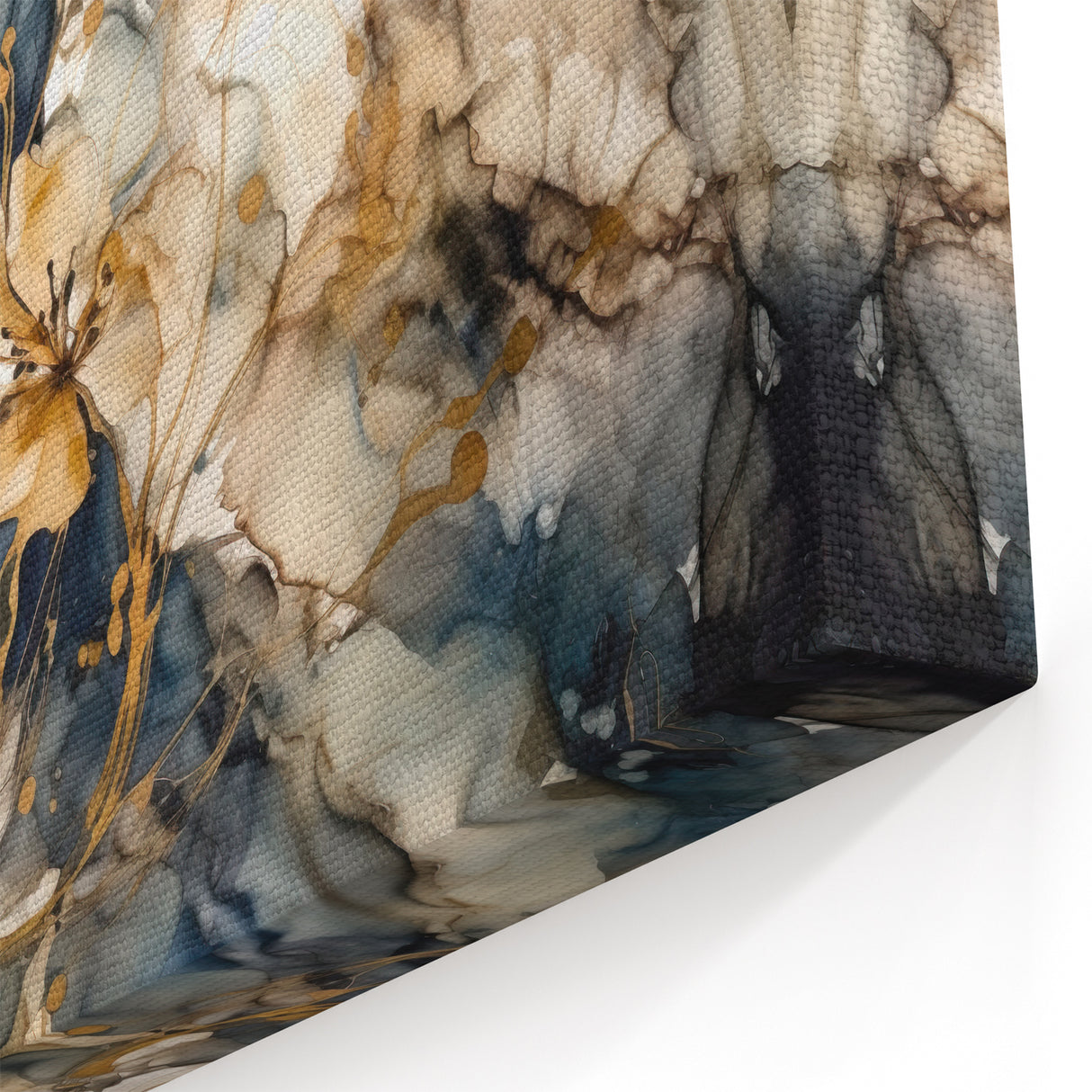 Contemporary Flower Prints - Dark Blue and Beige Floral Canvas Art