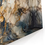 Contemporary Flower Prints - Dark Blue and Beige Floral Canvas Art