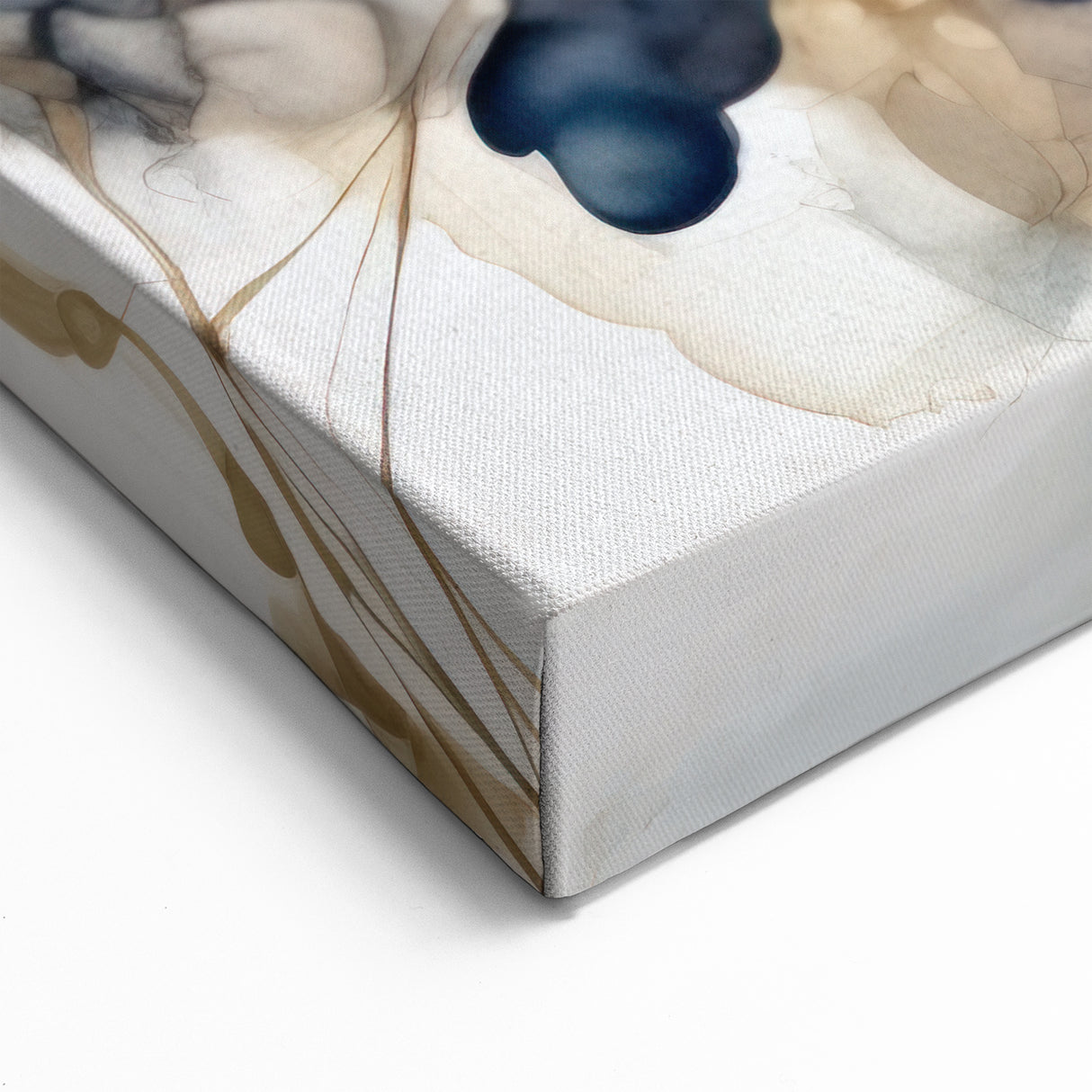 Contemporary Flower Prints - Dark Blue and Beige Floral Canvas Art