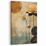 Artistic Flower Designs - Vintage Lotus in Beige and Blue Canvas Print