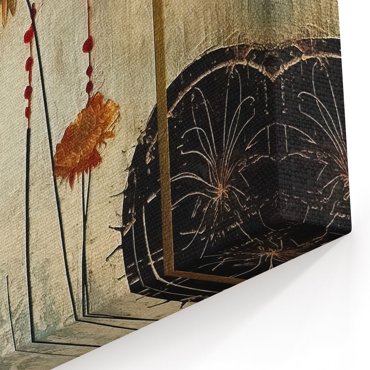 Artistic Flower Designs - Vintage Lotus in Beige and Blue Canvas Print