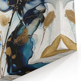 Modern Floral Wall Decor - Deep Blue and Gold Flower Canvas Art Print