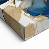 Modern Floral Wall Decor - Deep Blue and Gold Flower Canvas Art Print