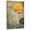 Abstract Botanical Prints - Golden Lotus in Blue and Brown Canvas Art