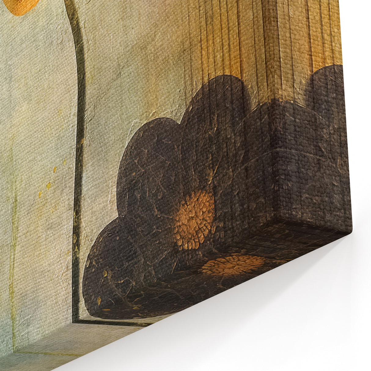 Abstract Botanical Prints - Golden Lotus in Blue and Brown Canvas Art