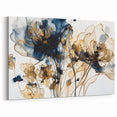 Floral Abstract Canvas - Deep Blue and Gold Flower Art Print
