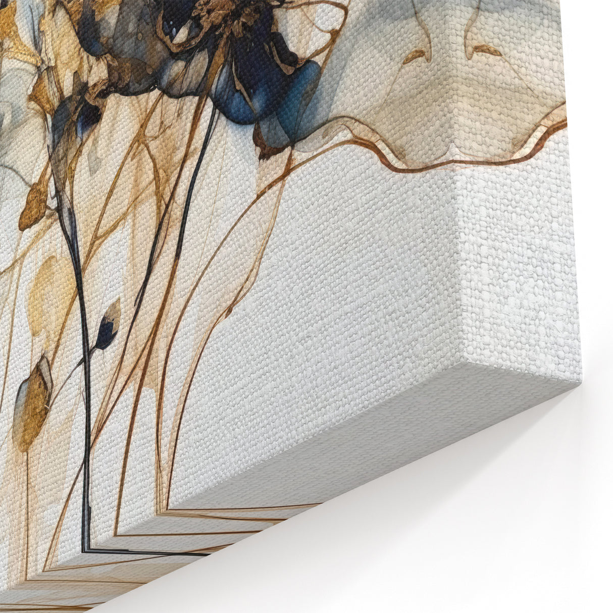 Floral Abstract Canvas - Deep Blue and Gold Flower Art Print