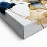 Floral Abstract Canvas - Deep Blue and Gold Flower Art Print