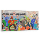 Playful Chaos: Modern Wall Art Featuring Keystone Cops and Colorful Drama