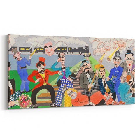 Playful Chaos: Modern Wall Art Featuring Keystone Cops and Colorful Drama