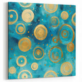 Abstract Turquoise and Gold Circles - Modern Geometric Wall Art