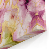 Abstract Pink, Green, and Gold Strokes - Modern Floral-Inspired Wall Art