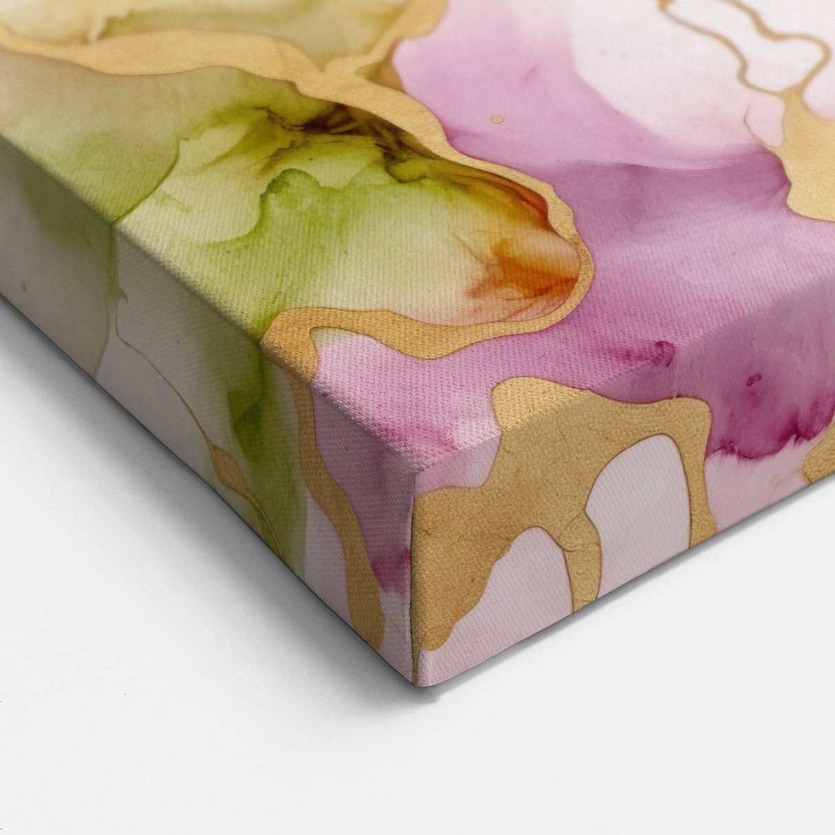 Abstract Pink, Green, and Gold Strokes - Modern Floral-Inspired Wall Art