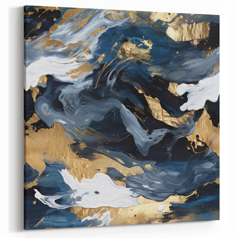 Modern Strokes Artwork - Navy, Gold, and White Abstract Line Art