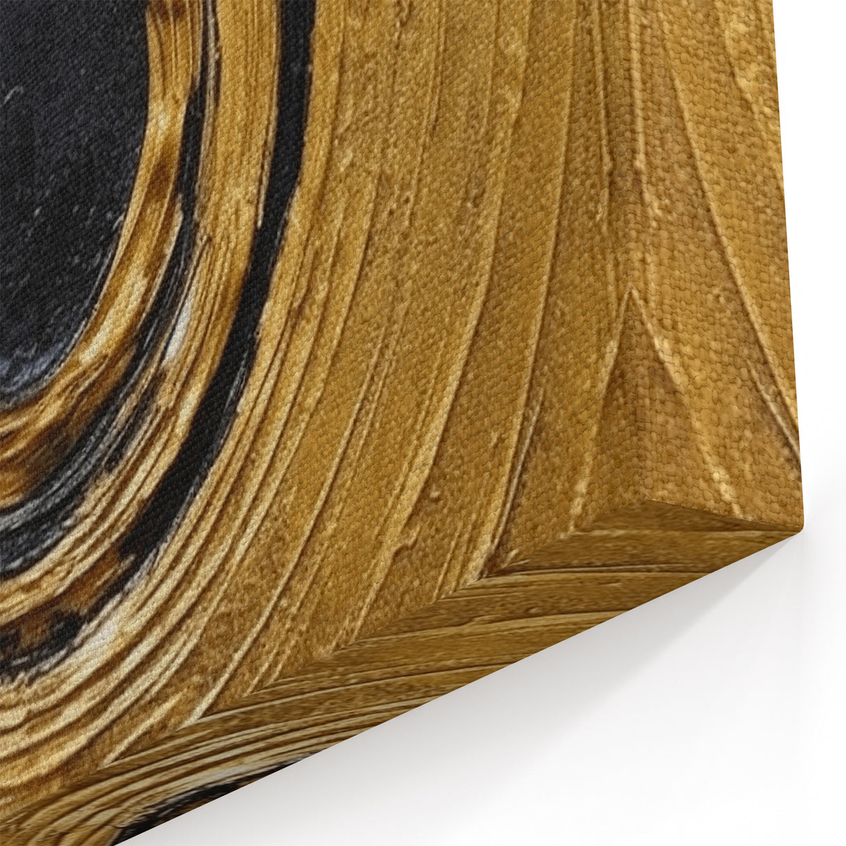 Abstract Brush Strokes - Black and Gold Circular Line Art Canvas