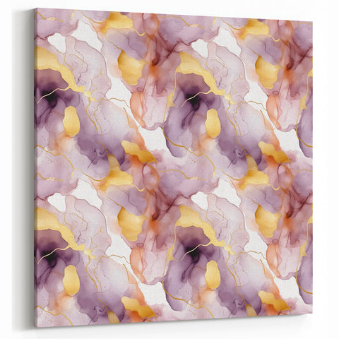 Soft Strokes Abstract Art - Purple, Gold, and Peach Watercolor Canvas