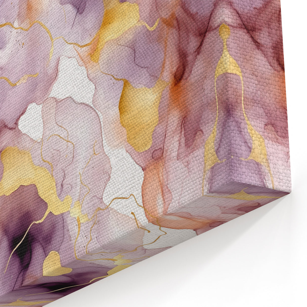 Soft Strokes Abstract Art - Purple, Gold, and Peach Watercolor Canvas