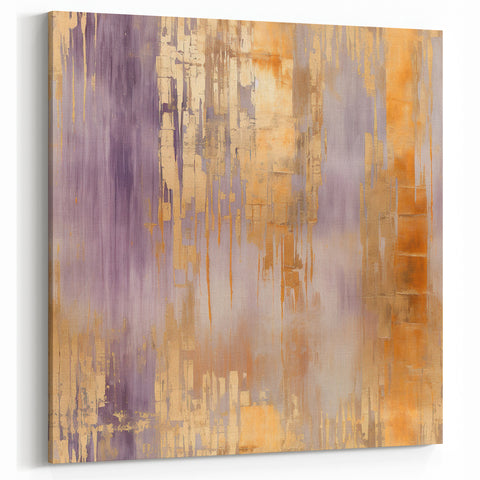 Modern Strokes Artwork - Abstract Purple, Gold, and Peach Canvas