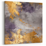 Abstract Brush Strokes - Gray, Gold, and Purple Metallic Canvas Art