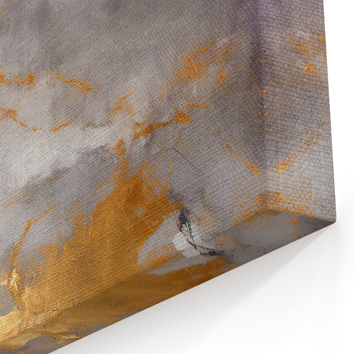 Abstract Brush Strokes - Gray, Gold, and Purple Metallic Canvas Art