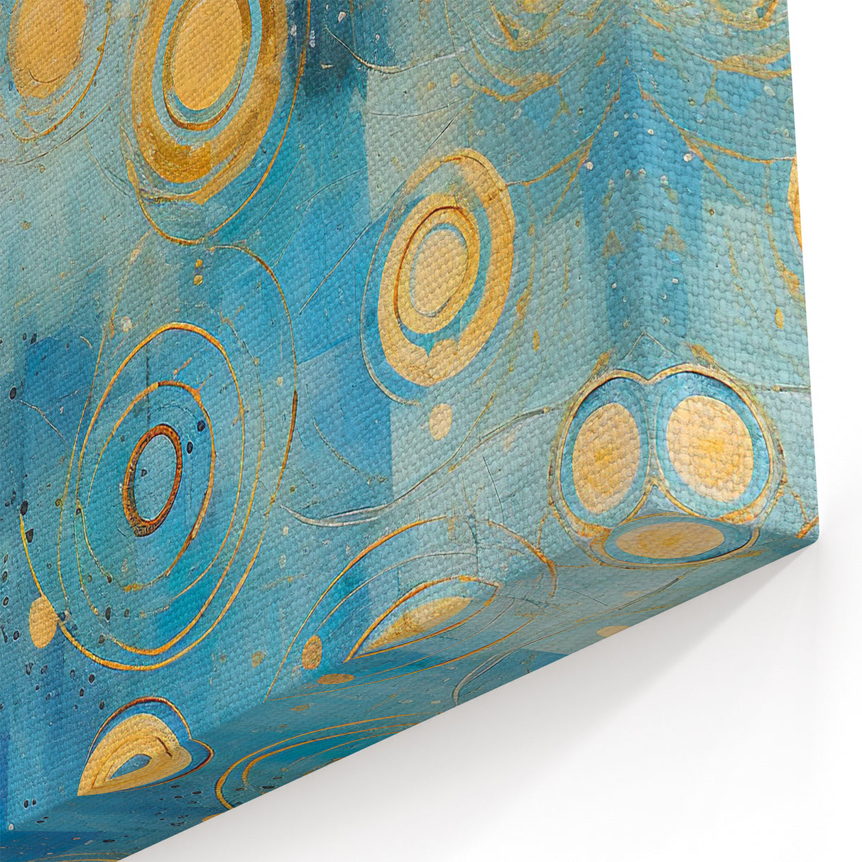 Geometric Line Art - Blue and Gold Circular Abstract Canvas