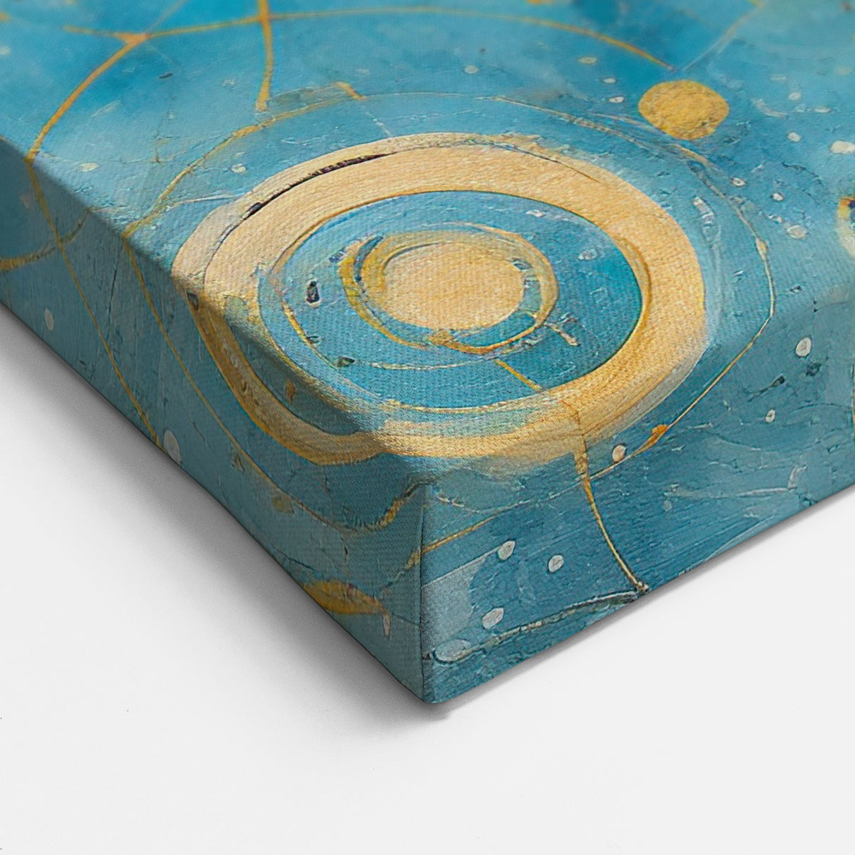 Geometric Line Art - Blue and Gold Circular Abstract Canvas