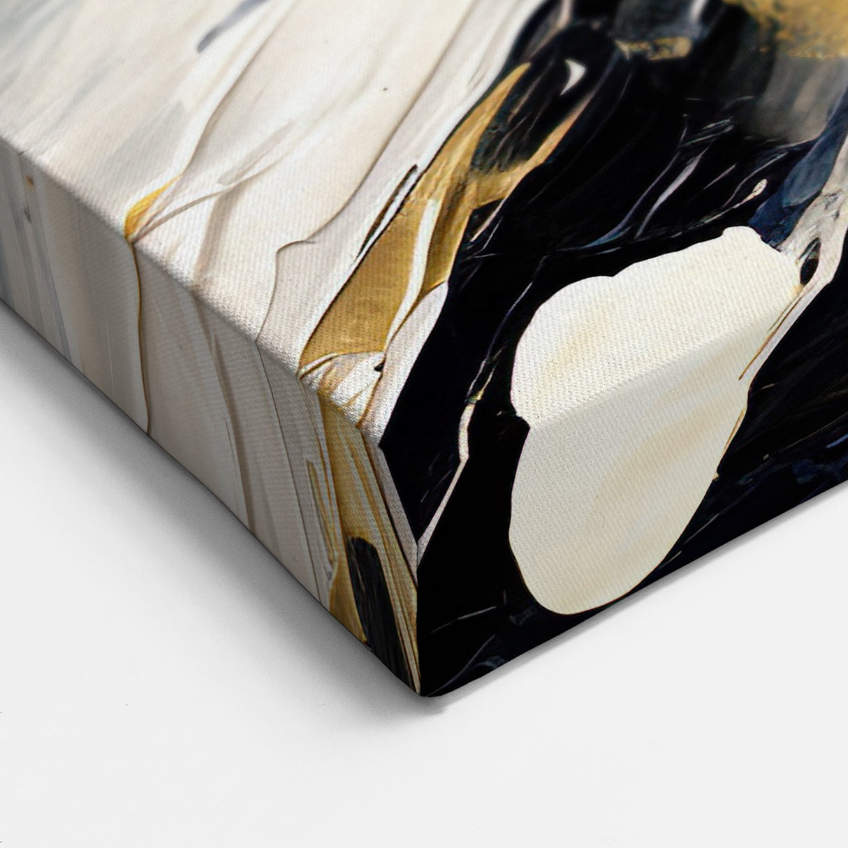Abstract Brush Strokes - Navy Blue, White, and Gold Canvas Art
