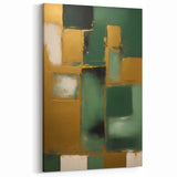 Geometric Line Art - Green, Gold, and White Abstract Canvas Design