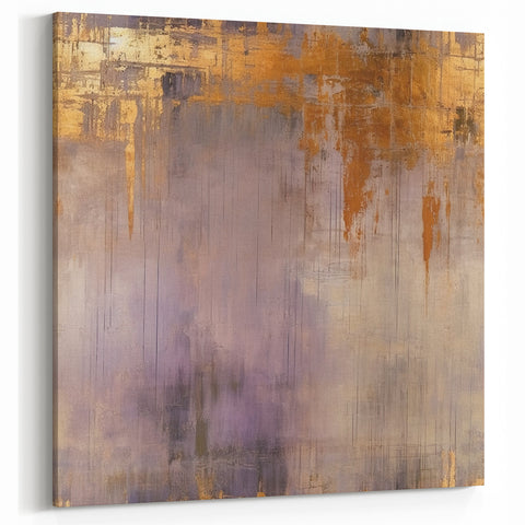 Modern Brush Strokes - Abstract Purple, Gold, and Beige Canvas Art