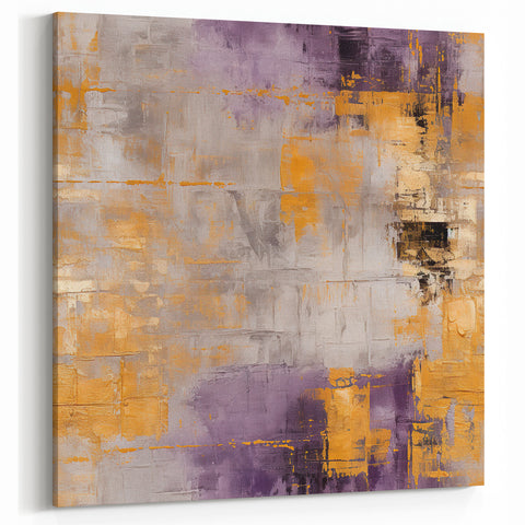 Abstract Strokes Canvas - Purple, Gold, and Gray Geometric Art