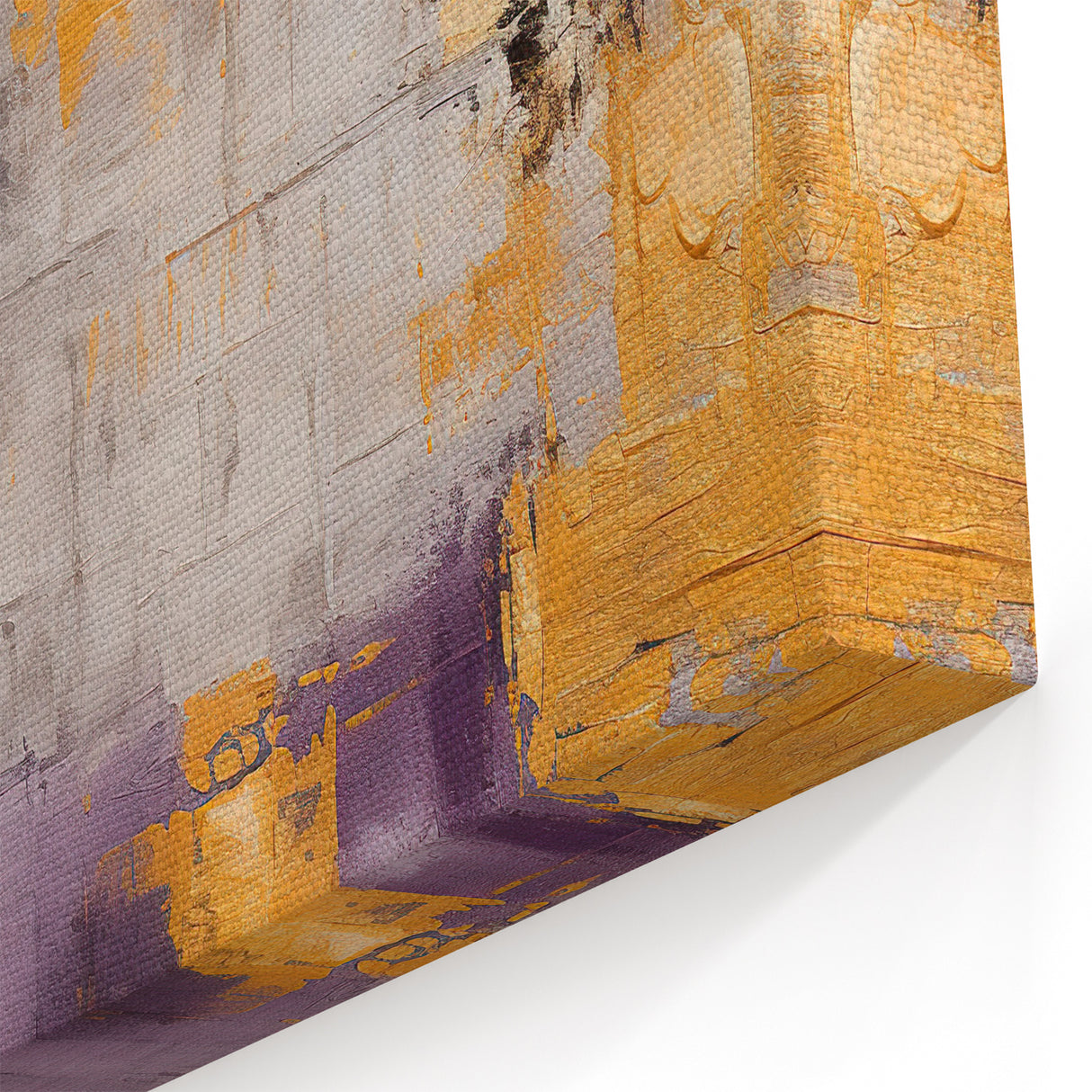 Abstract Strokes Canvas - Purple, Gold, and Gray Geometric Art