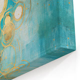 Circular Abstract Art - Teal, Gold, and White Geometric Canvas Design