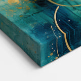 Circular Abstract Art - Teal, Gold, and White Geometric Canvas Design