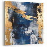 Abstract Brush Strokes - Navy Blue, Gold, and White Canvas Art