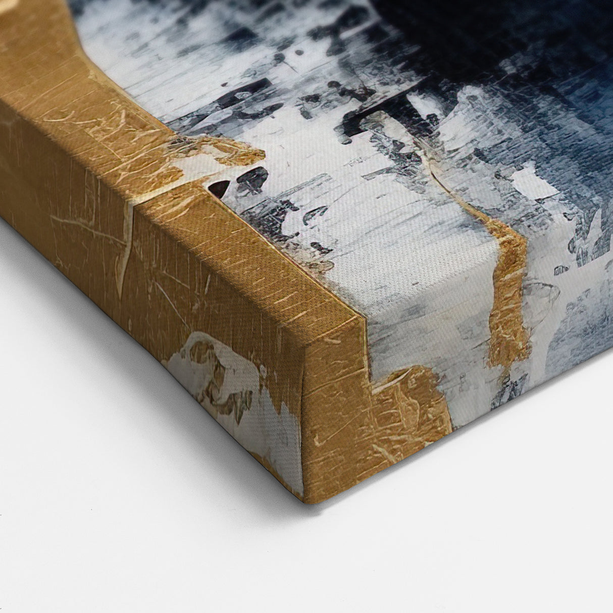 Abstract Brush Strokes - Navy Blue, Gold, and White Canvas Art