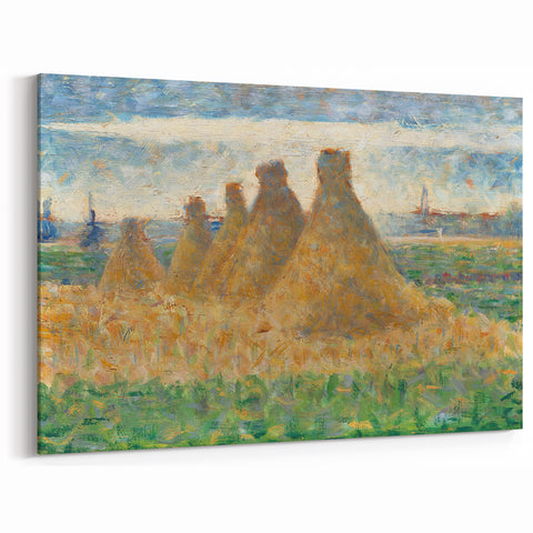 Impressionist Haystack Landscape Art - Seurat Inspired Farm Scene Print