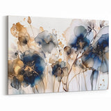 Colorful Abstract Florals - Navy and Gold Floral Art Print