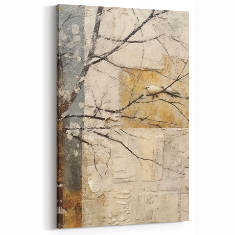 Floral Wall Art - Minimalist Bird and Blossom Canvas Print