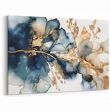 Abstract Floral Art - Modern Floral Wall Decor in Blue and Gold Tones